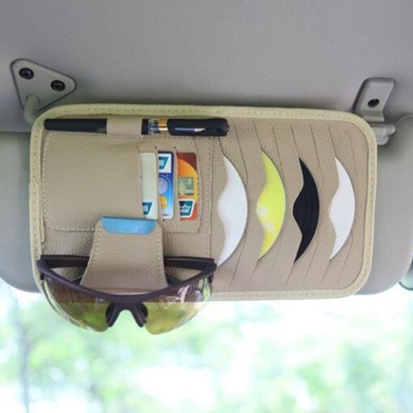 

multifunctional sun visor storage bag beige leather car sun visor hanging organizer holder pocket for card