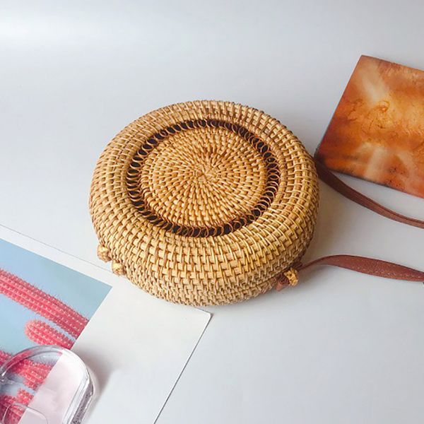 

женщины круглый соломы сумка плеча handwoven rattan урожай соломы веревочные трикотажное crossbody пляжные сумки свежий сумка кошелек # t2g