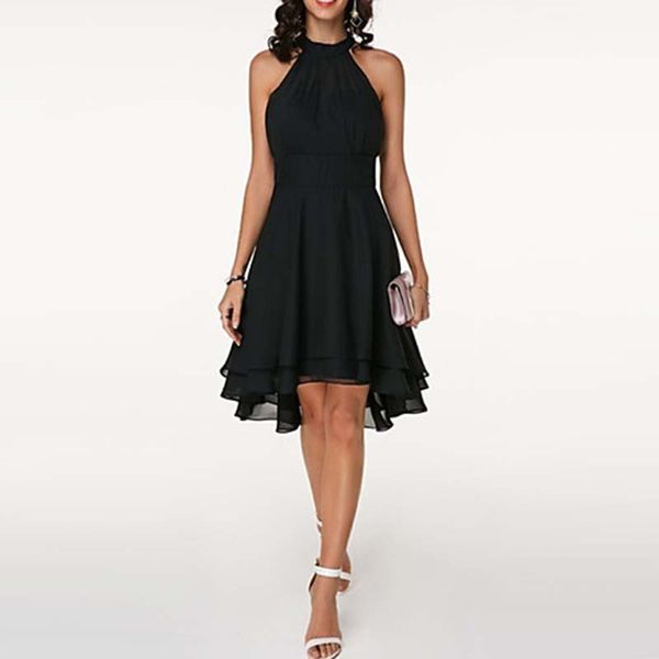

ladies wedding evening party halter neck layered cutout back sleeveless chiffon dress plus size s-5xl 2020, White;black