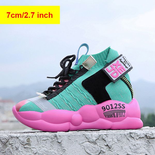 

7cm/2.7 inch height wedge sneakers for women fashion shoes woman chunky sneaker luxury shoes, Black