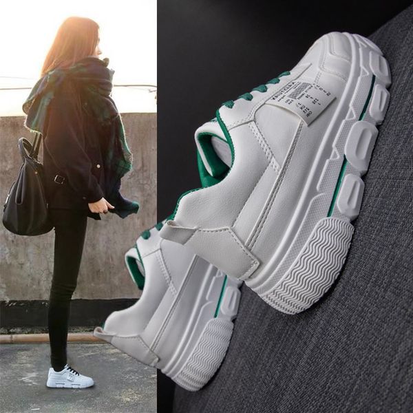

athletic shoes 2020 new style korean-style thick bottomed platform heel casual lace-up white shoes versitile fashion women's sho, Black