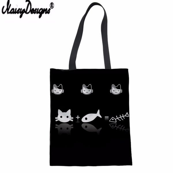 

noisydesigns minimalist style cartoon cats theme printed canvas handbag bag female shopping bag summer beach diy customized