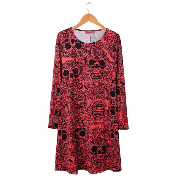 

женское дизайнерское платье рождественское платье с длинным рукавом череп тыква принт юбка, Black;gray