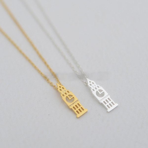 

fashion clock tower pendant necklaces bell tower of the personality model pendant necklaces buildings pendant necklaces, Silver