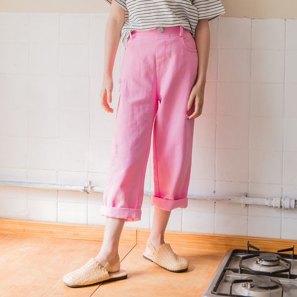 

2020 summer girl pants fashion white pink pants for kids denim trousers children casual long for school holiday, Blue