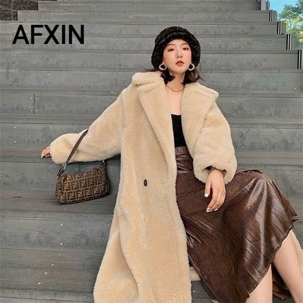 

fur warm soft teddy coat 2019 jacket loose casual winterjas dames large size long thickening womens coats, Black