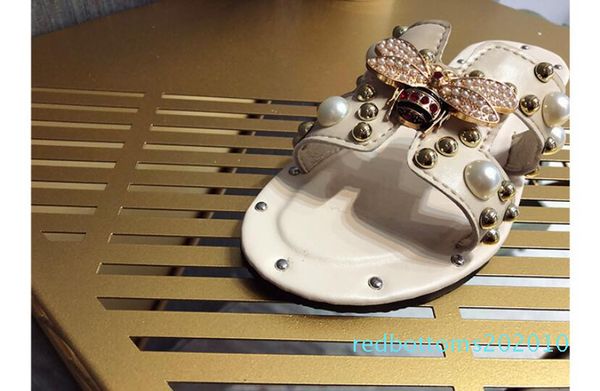 

2020 summer wild new brand slippers women's shoes flat heel rivet pearl flat womens outdoor slippers beach sandals r10, Black