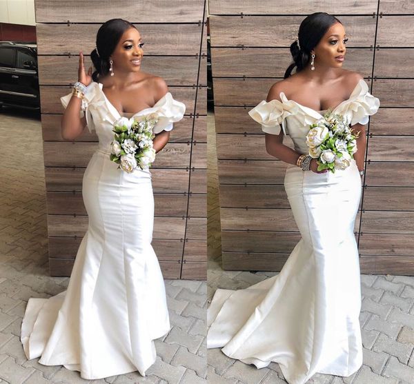 

элегантный с плеча платья русалки невесты дешевые африканские ножны свадебное платье для гостей плюс размер выпускного вечера вечернее плать, White;pink