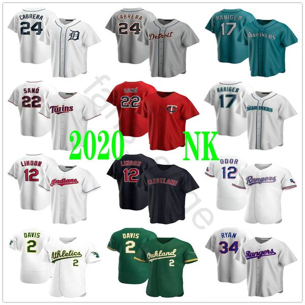 

2020 new #2 khris davis 17 mitch haniger 24 miguel cabrera 12 rougned odor 34 nolan ryan 22 miguel sano stitched baseball jerseys, Black