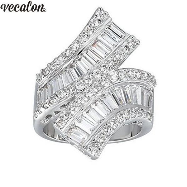 

vecalon princess 925 sterling silver cross ring 5a zircon cz engagement wedding band rings for women bridal finger jewelry, Slivery;golden
