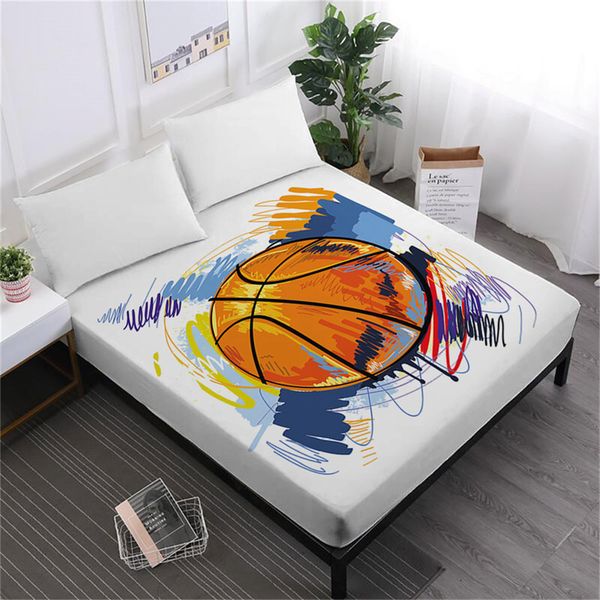 

watercolor basketball bed sheet colorful line print fitted sheet twin full king queen bedding teens bedclothes home decor d49