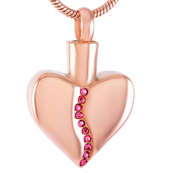 

ijd9534 stainless steel cremation inlay red crystal heart rose gold pendant necklace locket for ashes urn keepsake memorial jewelry, Silver