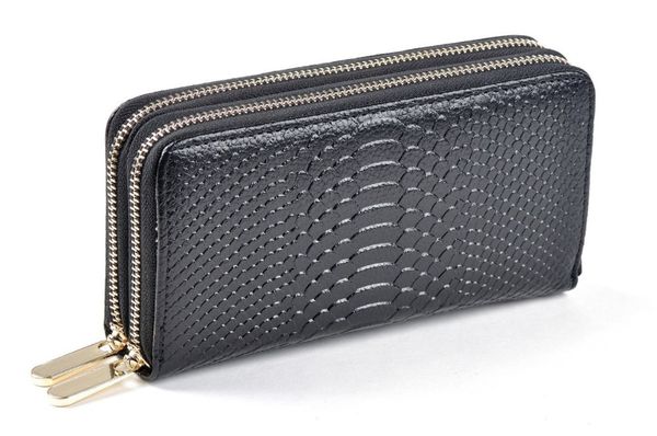 

2019 crocodile women long wallet genuine leather wallet female coin purse lady double zipper alligator card card holder, Red;black