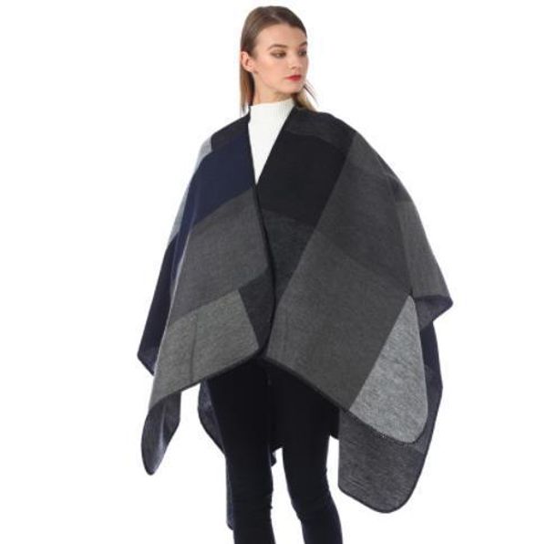 

cape cardigan v neck geometric print female clothing fashion style outerwear casual apparel womens winter designer, Black