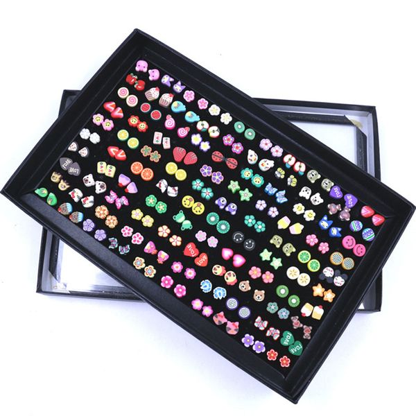 

100 pairs/set fashion cute small stud earrings sets for women girls lovely fruit flower earring christmas jewelry gift, Golden;silver