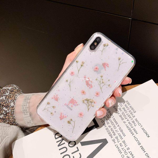 

2019 summer promotion for iphone 8 flower case drop glue real flower case pc+acrylic designer phone case
