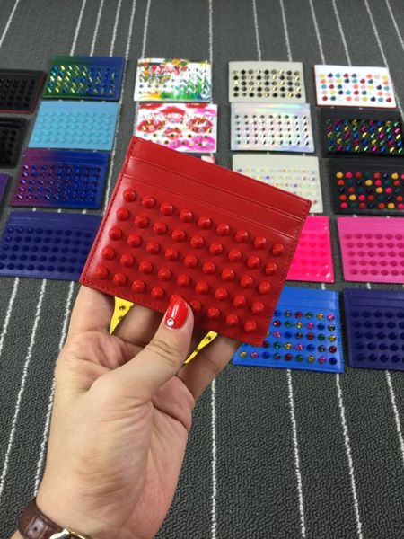 

small card package rivet tide brand business card holder for men women same paragraph genuine leather wallet card package, Brown;gray