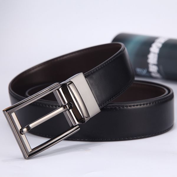 

2020 men's belt cowhide men's belt rotating pin buckle, Black;brown