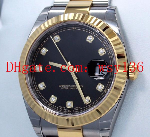 

luxury datejust 41mm 126333 18k yellow gold/steel diamond dial automatic mechanical mens watches black men wrist watches, Slivery;brown