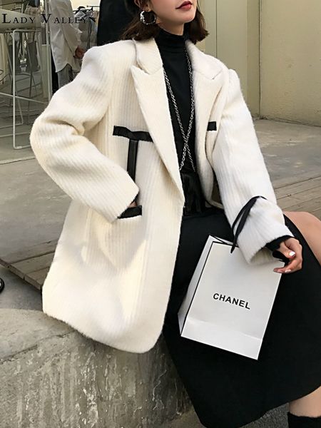

small fragrance wind on both sides stitching pu leather thick quilted suit jacket lady autumn and winter temperament wild, White;black