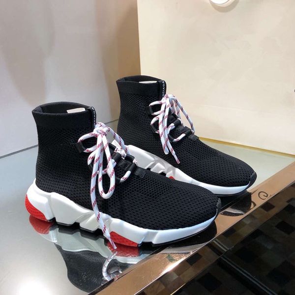 

2019 designer speed trainer mens women high sock shoes black solid luxury fashion boots trainers runner walking sneakers s02