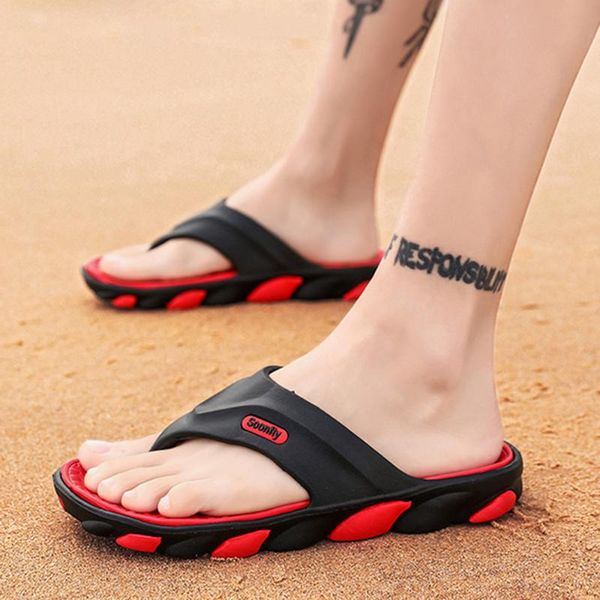 

brand pu leather summer men slippers beach sandals comfort men casual shoes fashion flip flops soft footwear 2019, Black