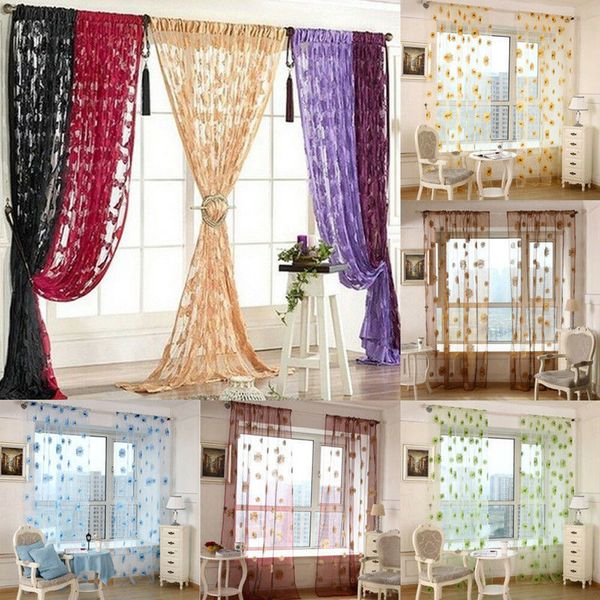 

selling 1*2m door window curtain bathroom tassel string curtain butterfly sheer lace butterfly pattern voile drape room