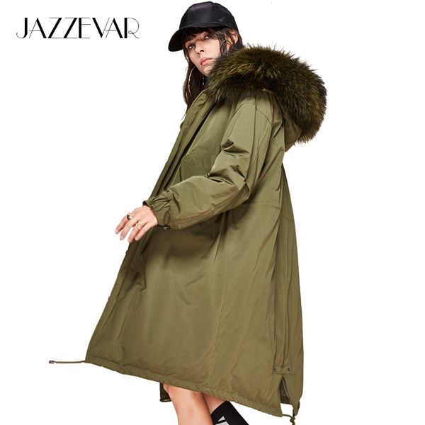 

jazzevar 2019 new winter women 90% white duck down jacket oversize long down coat large real raccoon fur hooded parka sh190925, Black