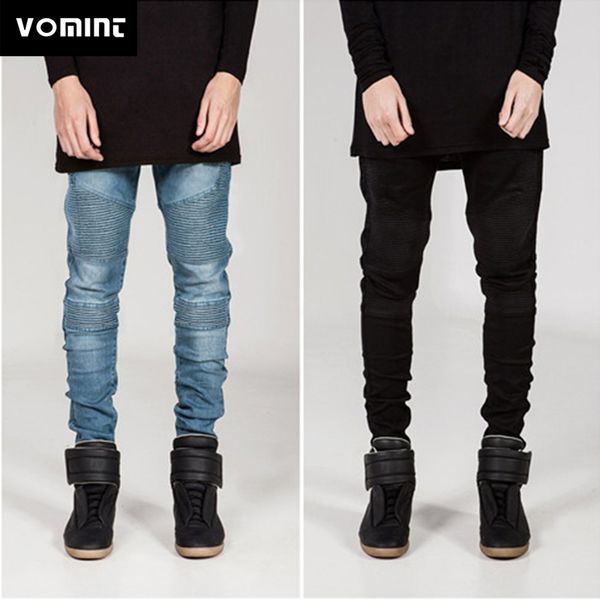 

vomint new downtown biker jeans fashion brand motorcycle jeans cotton and spandex men long skinny high street, Blue