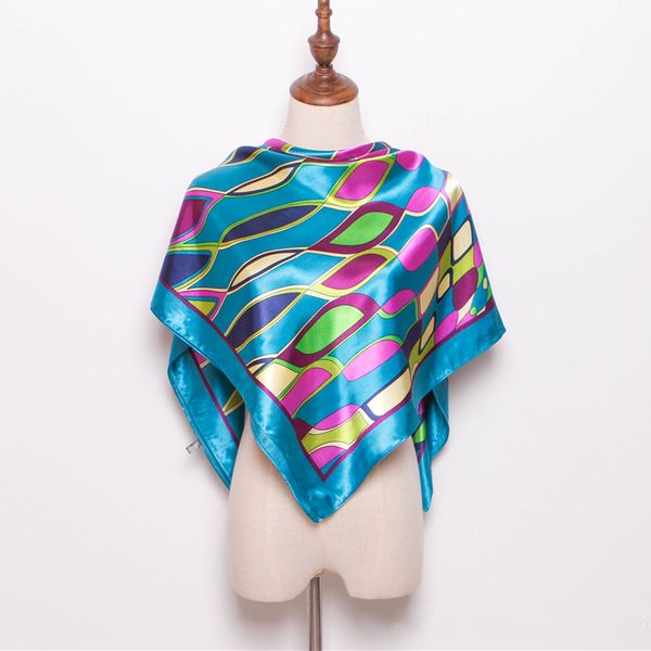 

90x90cm diamond geometric pattern women silk scarf water ripple print pattern scarf foulard bandana handkerchief spring summer, Blue;gray