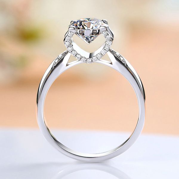 

925 sterling silver 1ct 2ct 3ct round brilliant cut ring classic 4 claw luxurious moissanite ring engagement jewelry anniversary, Golden;silver