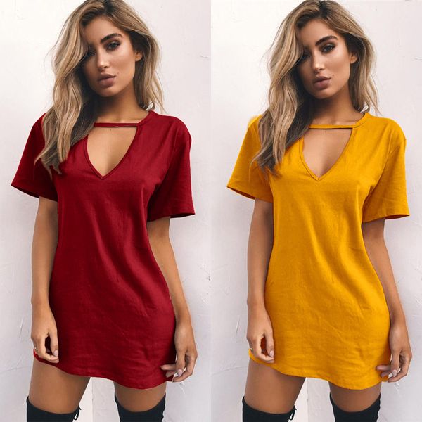 

women dress 2019 choker v-neck summer dresses short sleeve casual halter loose boho beach dress vestidos plus size, White