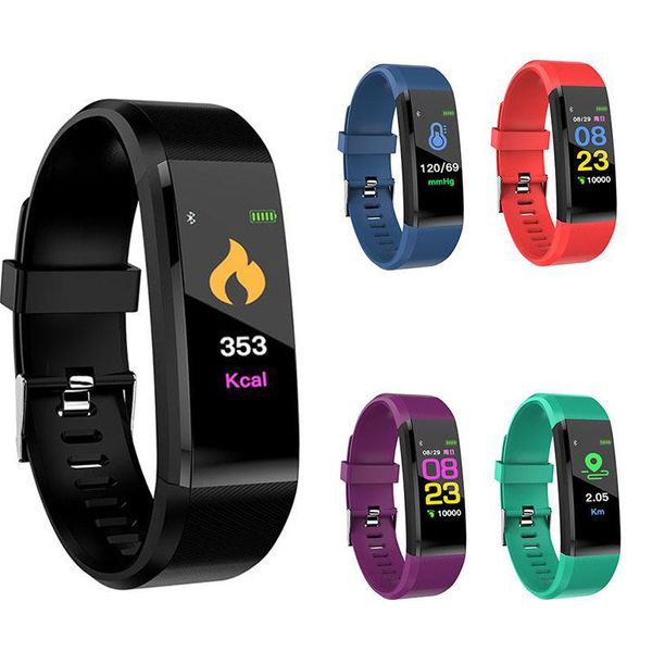 

115 plus fitness tracker smart bracelet bt color display sports watch heart rate/blood pressure monitor pedometer step calorie counter