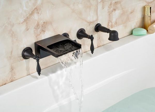 

wall mounted waterfall bathroom tub faucet oil rubbed bronze tub mixer 3 handles