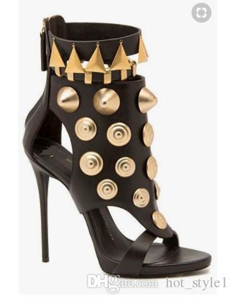 

mixed rivet pendant street shoot nightclub catwalk shoes open toe high heel stiletto women's sandals stiletto heel sandals, Black