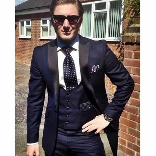 

2019 navy blue mens 3 piece suit for wedding groom tuxedo suit blazer+pants+vest custom groomsman man suit for party, Black;gray