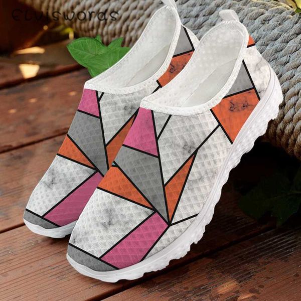 

elviswords zapatos geometric marble 3d print women flats light breathable summer autumn sneakers for female beach water loafers, Black