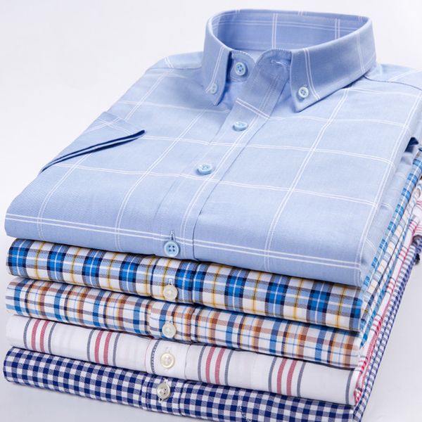 

new summer dress pure cotton colorful printed argyle plaid twill business casual short sleeve shirt men brand thin breathable, White;black