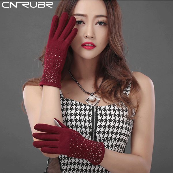 

cnrubr winter women screen feel gloves warm diametre flocking cashmere glove smart phone tablet wrist full finger female gloves, Blue;gray