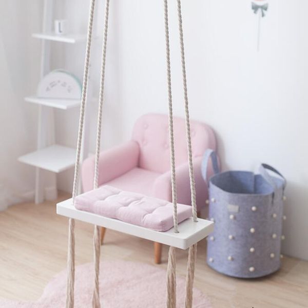 

1pc wooden indoor small swing basket baby swing hanging chair kindergarten baby knited swings garden for children
