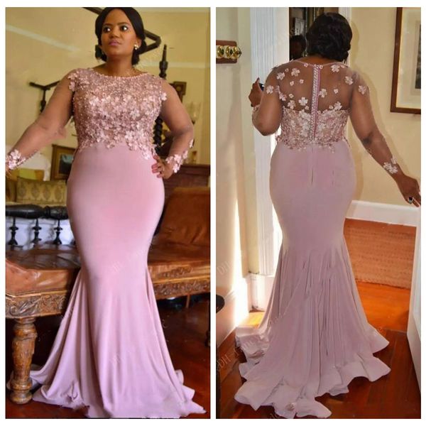 

Du ty pink bride maid dre e long plu ize mermaid applique lace illu ion long leeve weep train party maid of honor wedding gue t dre