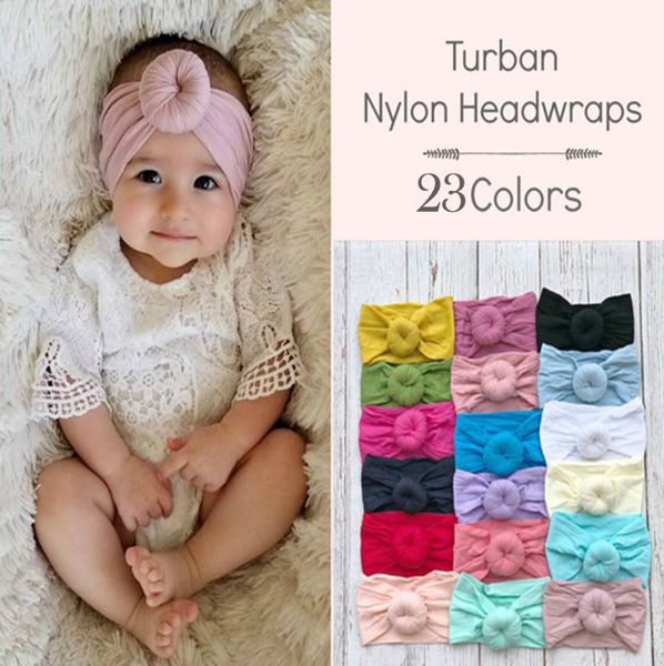 

new baby headbands cotton blend nylon headband kid baby girls infant newborn turban round knot head wrap hair accessories, Slivery;white