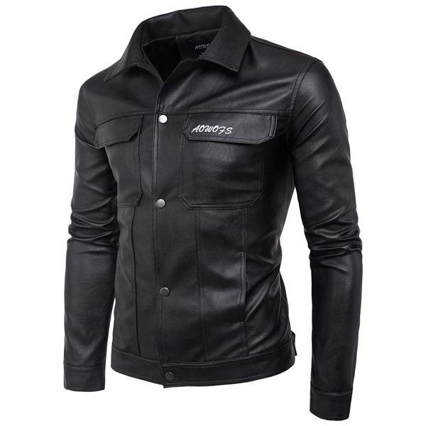 

new fashion motorcycle leather jackets men leather coat casual slim coats dropshipping zipper man outerwear stand collar jackets, Black