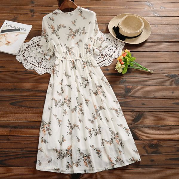 

chiffon bow tie boho print dress vintage ladies short sleeve midi casual white fashion beach party summer miyake pleats dress, Black;gray