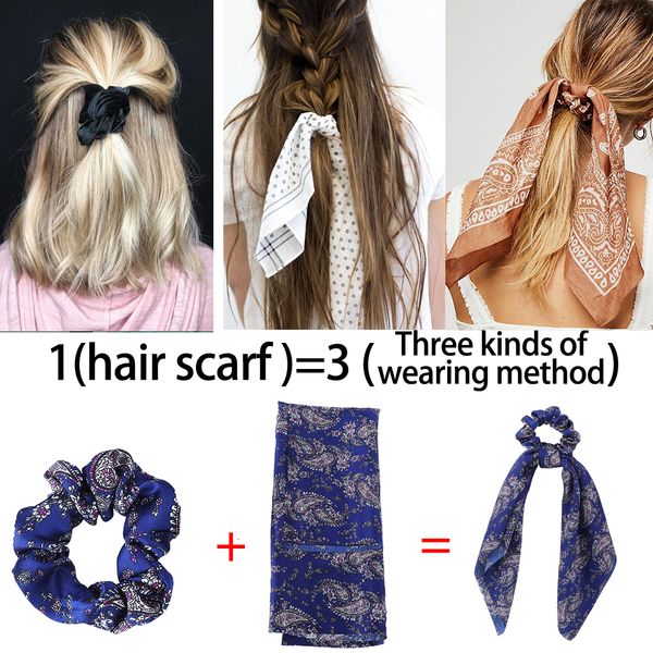 Beauty Women Vintage Big Bow Elastic Knot Ribbon Scrunchies Print