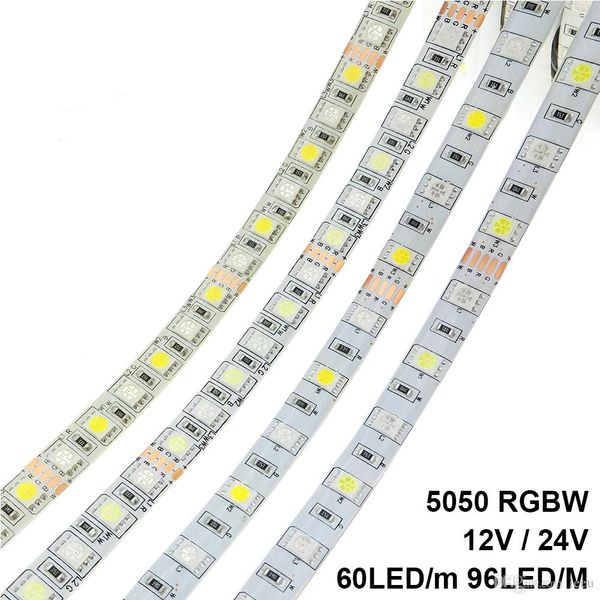 

led strip 5050 rgbw dc 12v / 24v flexible led light rgb + white / rgb + warm white 60 led/m 96 led/m 5m/lot