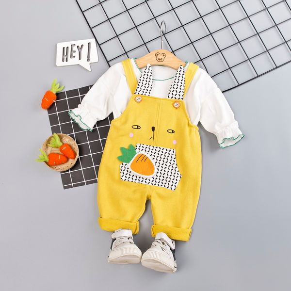 

toddler baby girls boys clothes sets 2019 children clothing suit autumn t shirt bib pants kids costume infant baby clothing sets, White