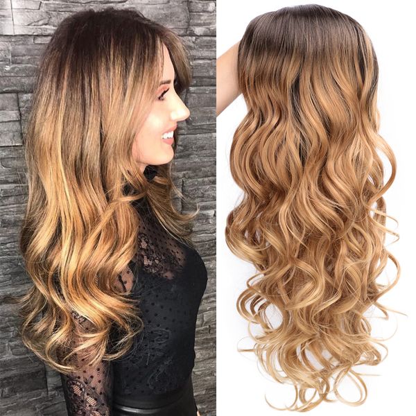 

stamped glorious long synthetic water wave wigs blonde heat resistant hair for women black hair