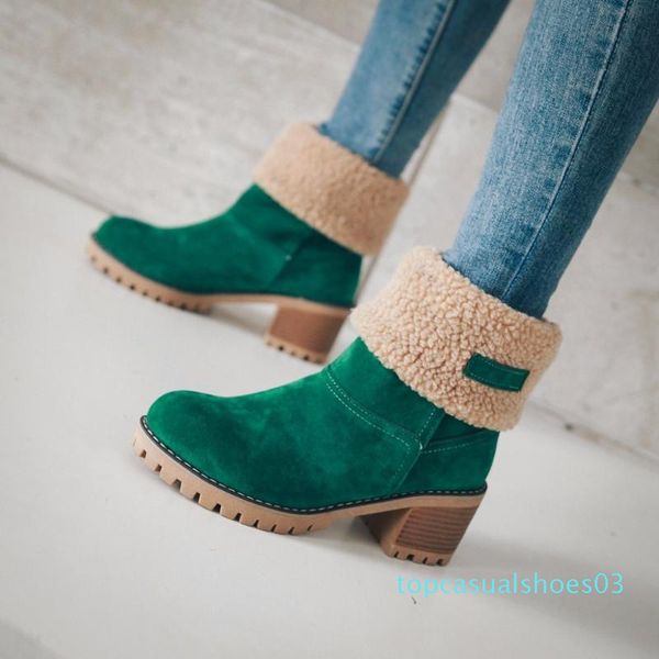 

aiweiyi women boots female winter shoes woman fur warm snow boots fashion square high heels ankle black green t03