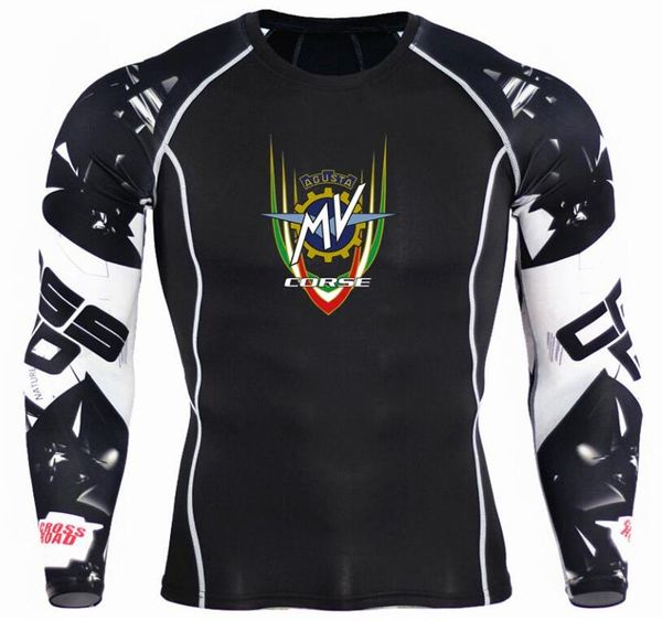 

2020 fitness mma compression t shirt men bodybuilding mv agusta corse print long sleeve tshirt quick dry tees autumn